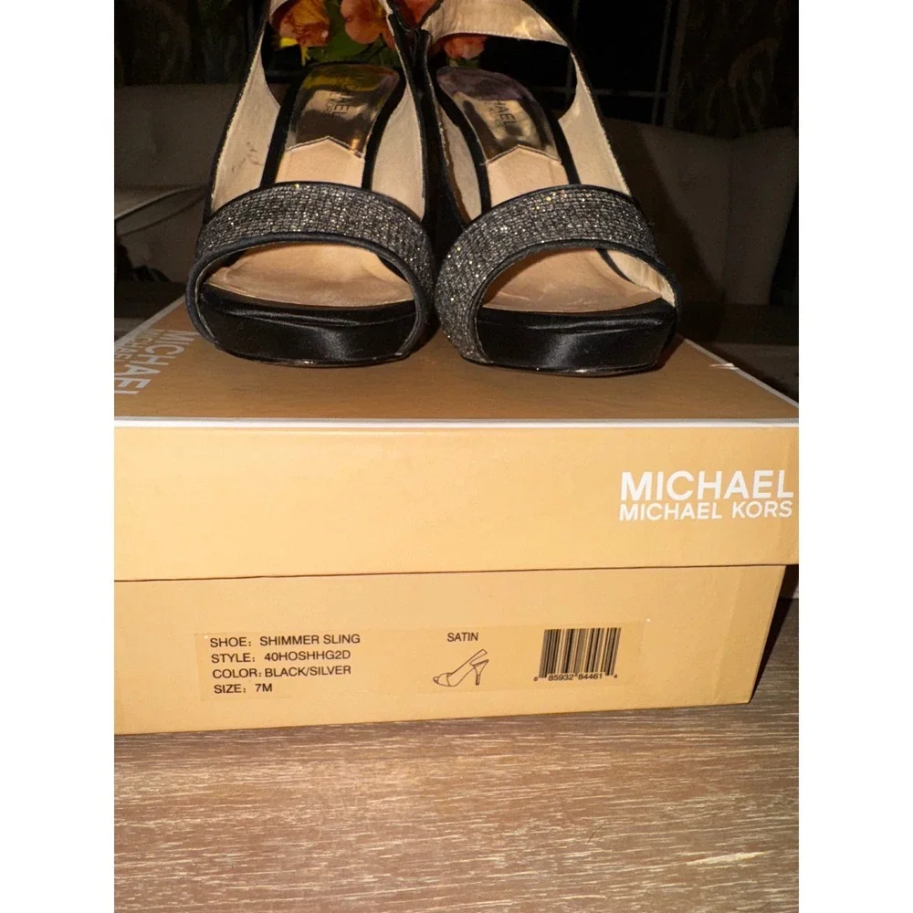Michael Kors Shimmer Slingback‎ Heels Rhinestone Evening Party Shoes 7M